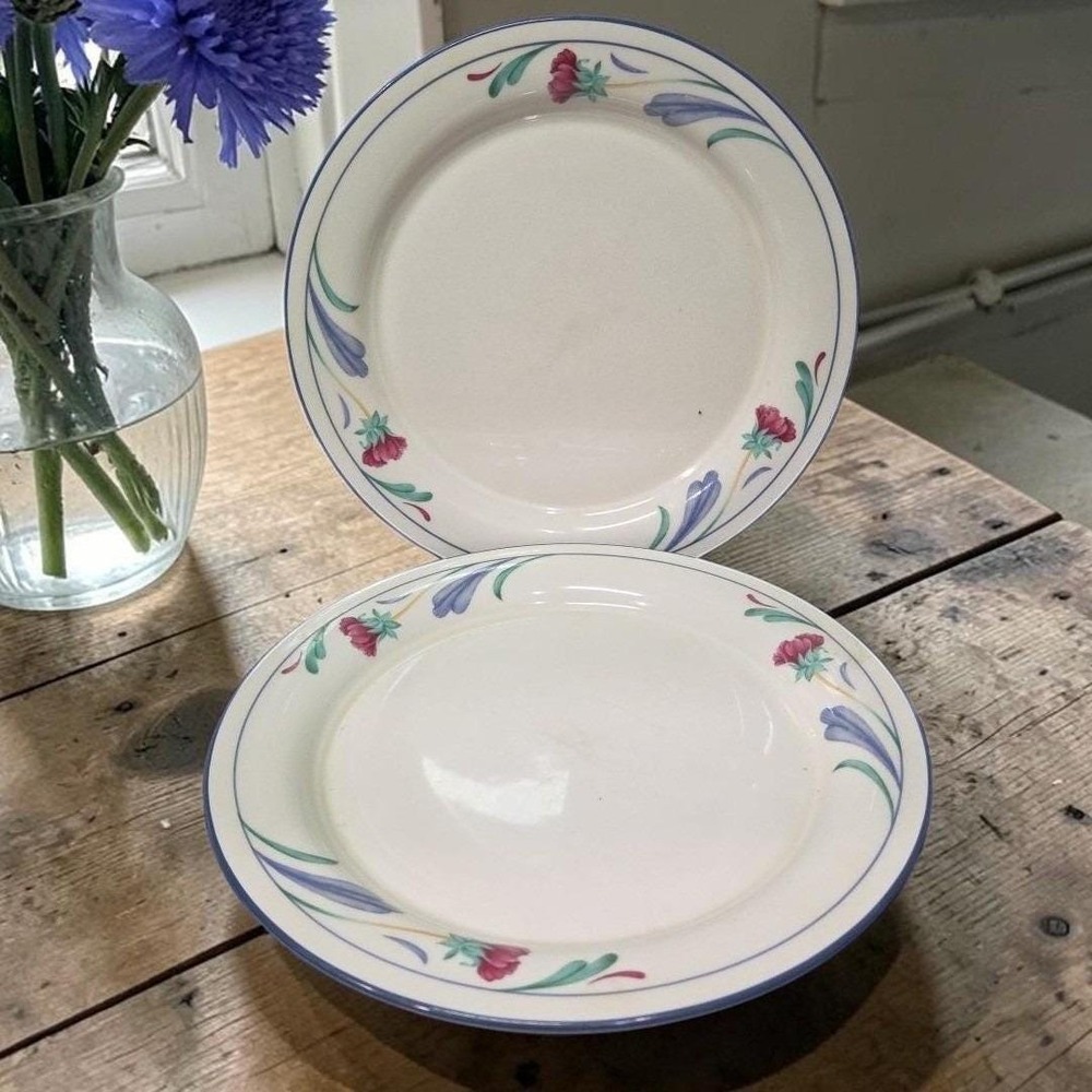 Lenox Chinastone Poppies On Blue  Luncheon Plates, Set Of 2, Floral Dinnerware